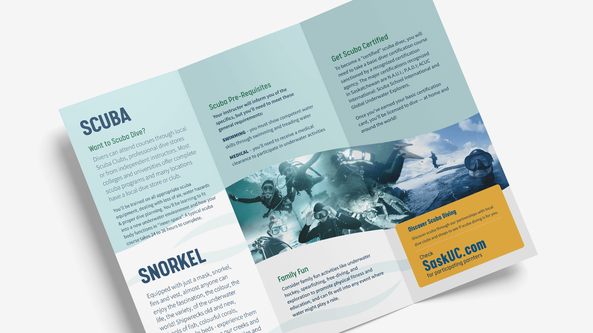 Amplify Digital Marketing Corporation, Saskatchewan Underwater Council, Print, Sask Underwater Council Trifold Brochure, Portfolio Image, Saskatchewan Underwater Council, Print, Sask Underwater Council Trifold Brochure, Portfolio Image,